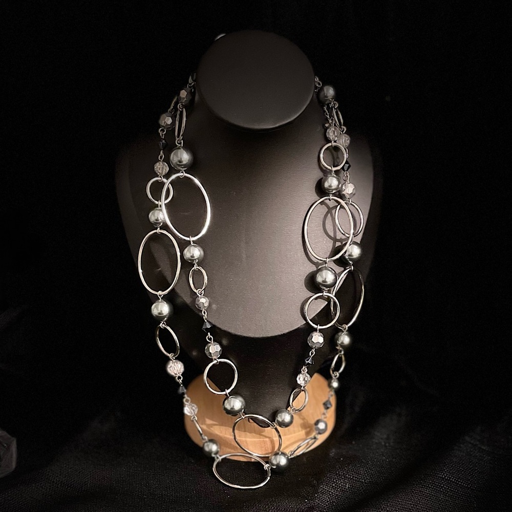 Lia Sophia Elegant Silver Necklace with Black Accents 24”